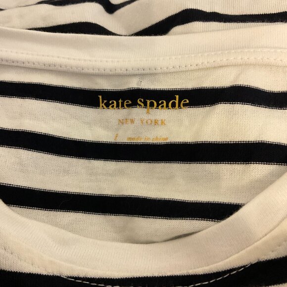 Kate Spade Top L White Black Stripe Short Ruched Sleeve - Picture 11 of 11